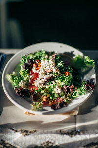 High angle view of chopped vegetables in bowl