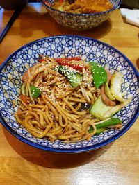 High angle view of food in plate on table