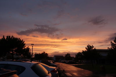 Car on road at sunset