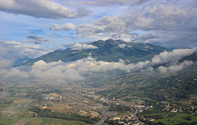 High angle view of townscape against sky