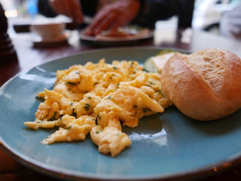 Close-up of breakfast served in plate