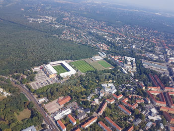 High angle view of buildings in city