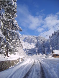 Snow covered landscape against sky