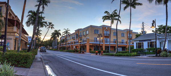 Daybreak over the shops along 5th street in old naples, florida.