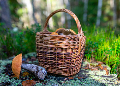 Close-up of wicker basket