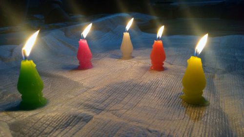 Close-up of illuminated candles