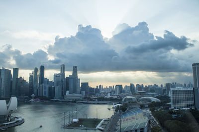 Panoramic view of buildings in city against sky