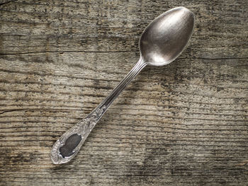 Directly above shot of spoon on wooden table