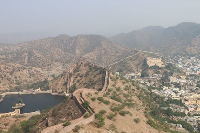 High angle view of mountain range
