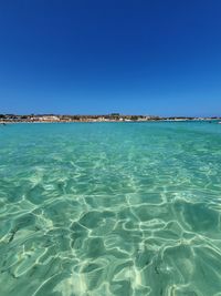 Scenic view of sea against clear blue sky