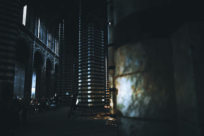 Low angle view of illuminated buildings at night