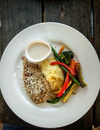 High angle view of breakfast served on table