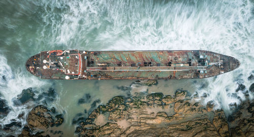 High angle view of boat in sea