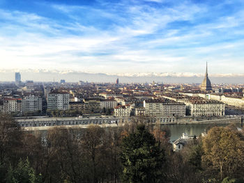 High angle view of buildings in city