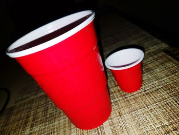 High angle view of drink on table