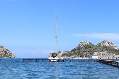 Scenic view of sea against blue sky