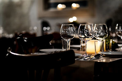 Close-up of wine glass on table in restaurant