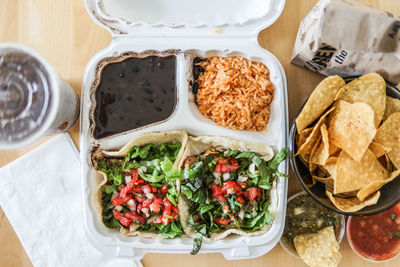 High angle view of food on table