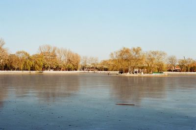 Scenic view of lake against clear sky