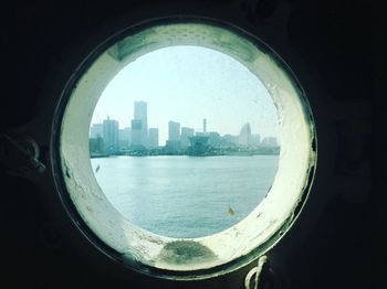 Sea seen through glass window