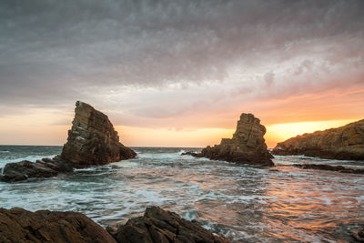 Beautiful rocks in bulgaria at sunrise in summer.