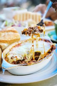 Close-up of dessert in plate on table