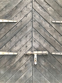 High angle view of closed wooden door