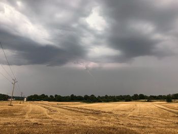 Scenic view of field against cloudy sky