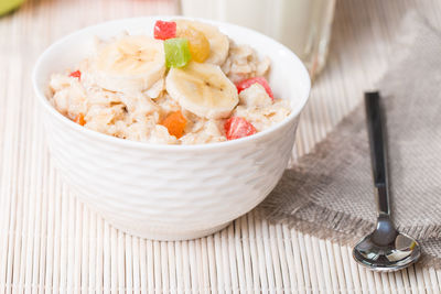 High angle view of meal served in bowl