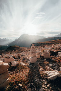Rocks on mountain against sky