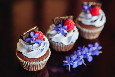 Close-up of cupcakes on table