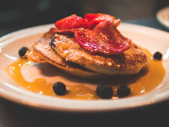 Close-up of pancakes in plate