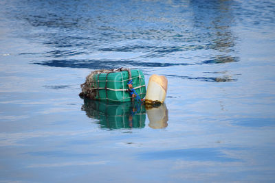 High angle view of boat on sea shore