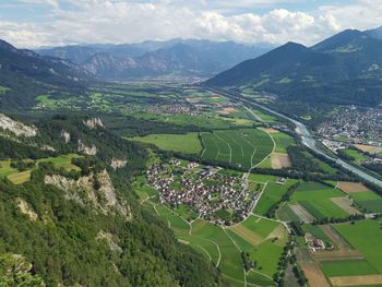 High angle view of land and mountains