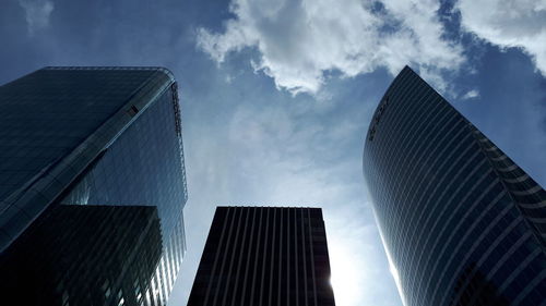 Low angle view of modern buildings against sky