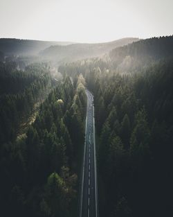 Aerial view of road amidst trees against sky