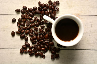 High angle view of coffee beans on table