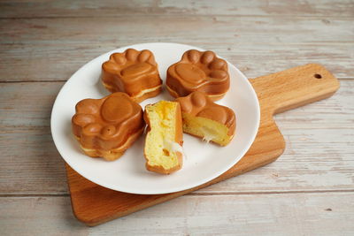 High angle view of dessert in plate on table