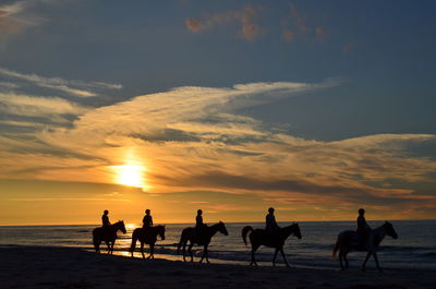 People riding horses in desert