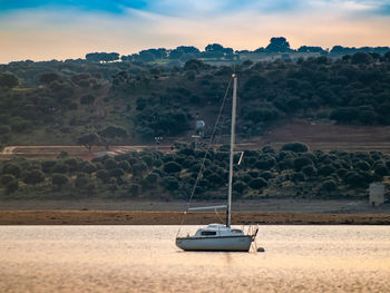 Sailboat on sea against sky