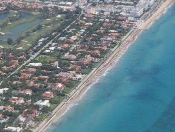 High angle view of beach and buildings in city