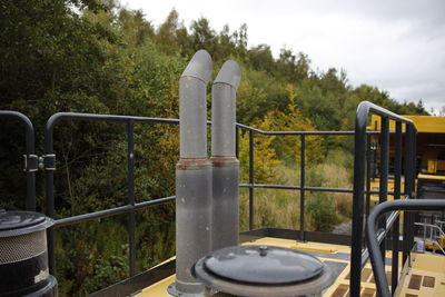 Close-up of railing against trees in park