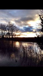 Scenic view of lake against cloudy sky