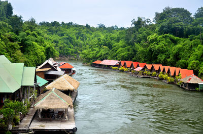 Houses along calm river