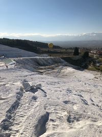 Scenic view of land against sky during winter