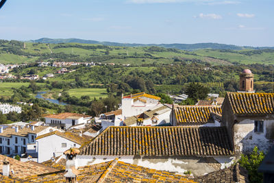 High angle view of townscape against sky