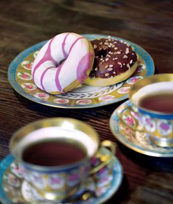 Close-up of coffee served on table