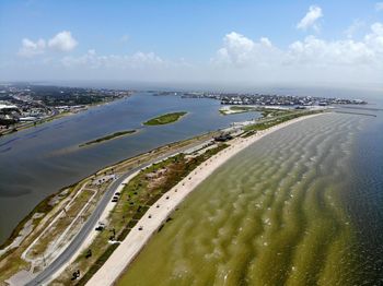 High angle view of beach against sky