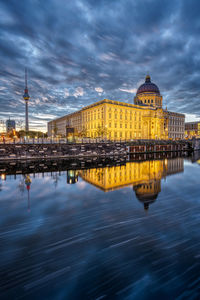 Reflection of buildings in water