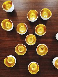 High angle view of fruits served on table